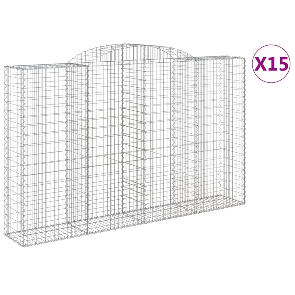 vidaXL Συρματοκιβώτια Τοξωτά 15 τεμ. 300x50x180/200 εκ. Γαλβαν. Ατσάλι