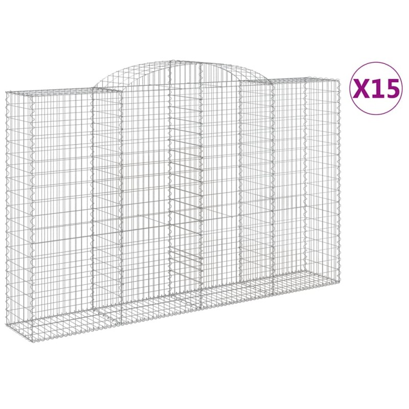 vidaXL Συρματοκιβώτια Τοξωτά 15 τεμ. 300x50x180/200 εκ. Γαλβαν. Ατσάλι