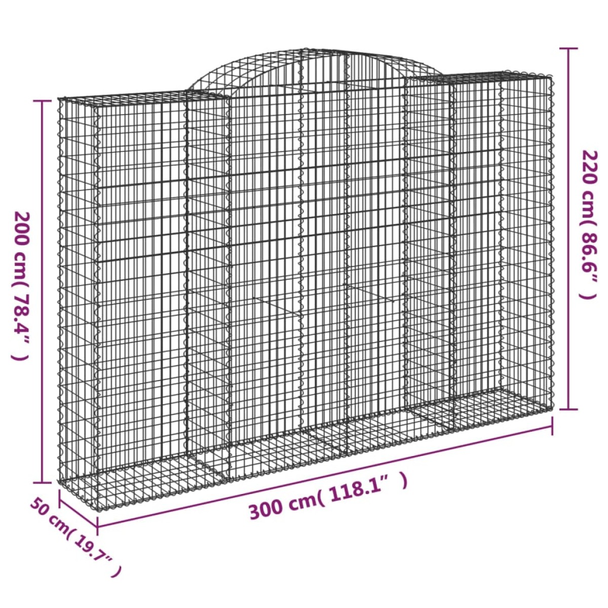 vidaXL Συρματοκιβώτια Τοξωτά 6 τεμ. 300x50x200/220 εκ. Γαλβαν. Ατσάλι