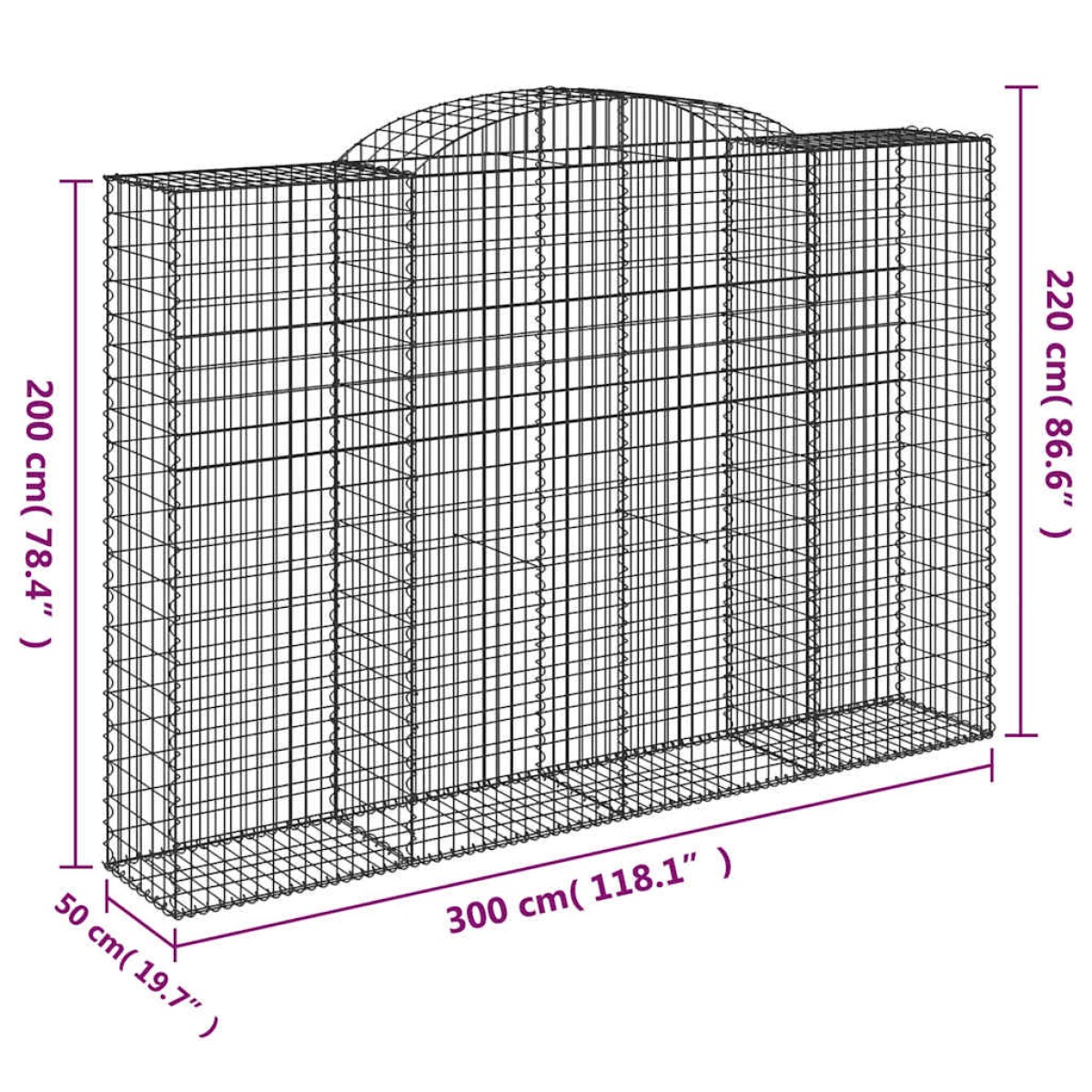vidaXL Συρματοκιβώτια Τοξωτά 12 τεμ. 300x50x200/220 εκ. Γαλβαν. Ατσάλι