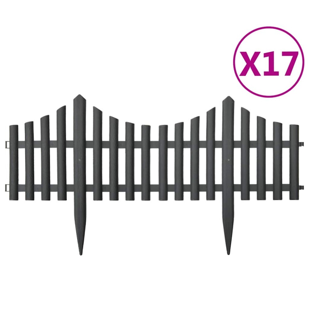 vidaXL Μπορντούρες Γκαζόν 17 τεμ. Ανθρακί 10 μ. από Πολυπροπυλένιο