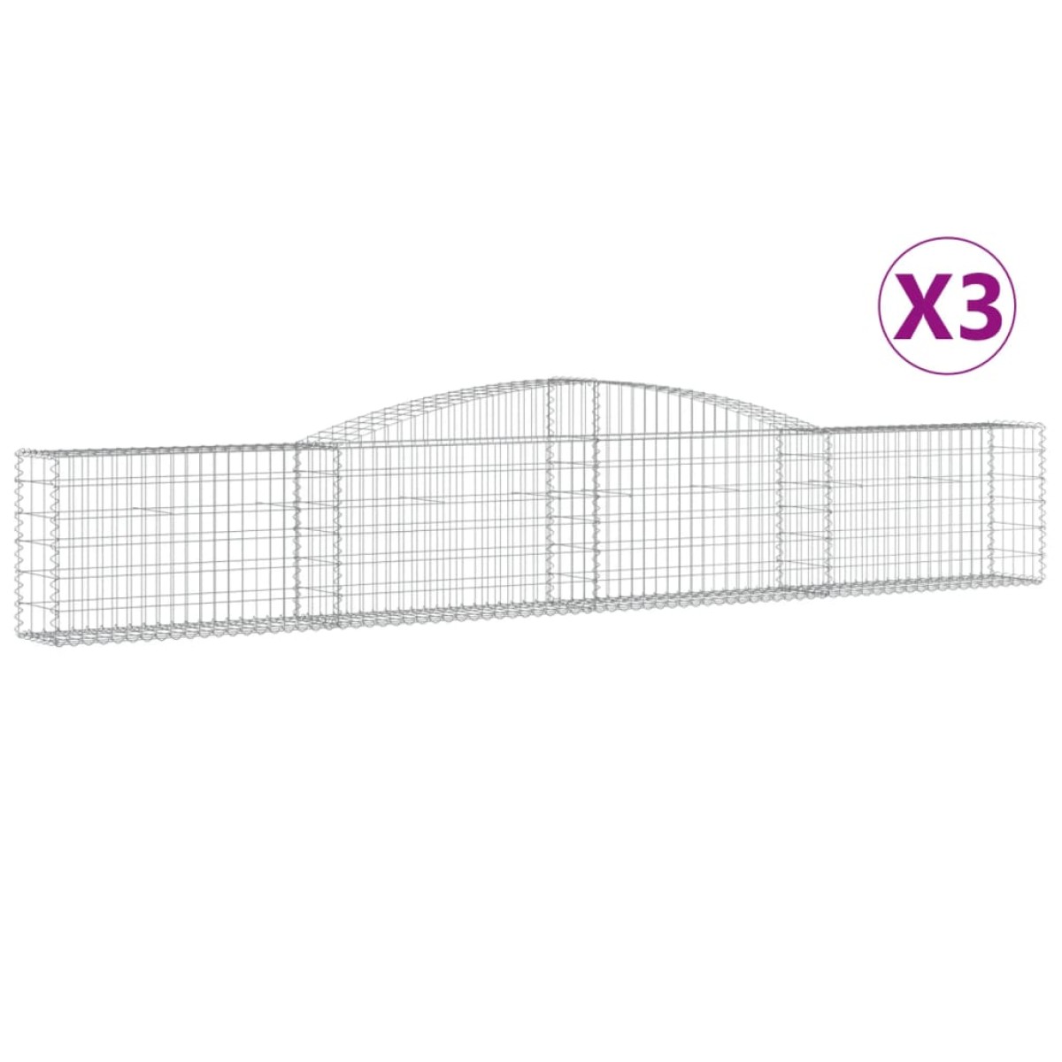 vidaXL Συρματοκιβώτια Τοξωτά 3 τεμ. 400x30x60/80 εκ. Γαλβαν. Ατσάλι