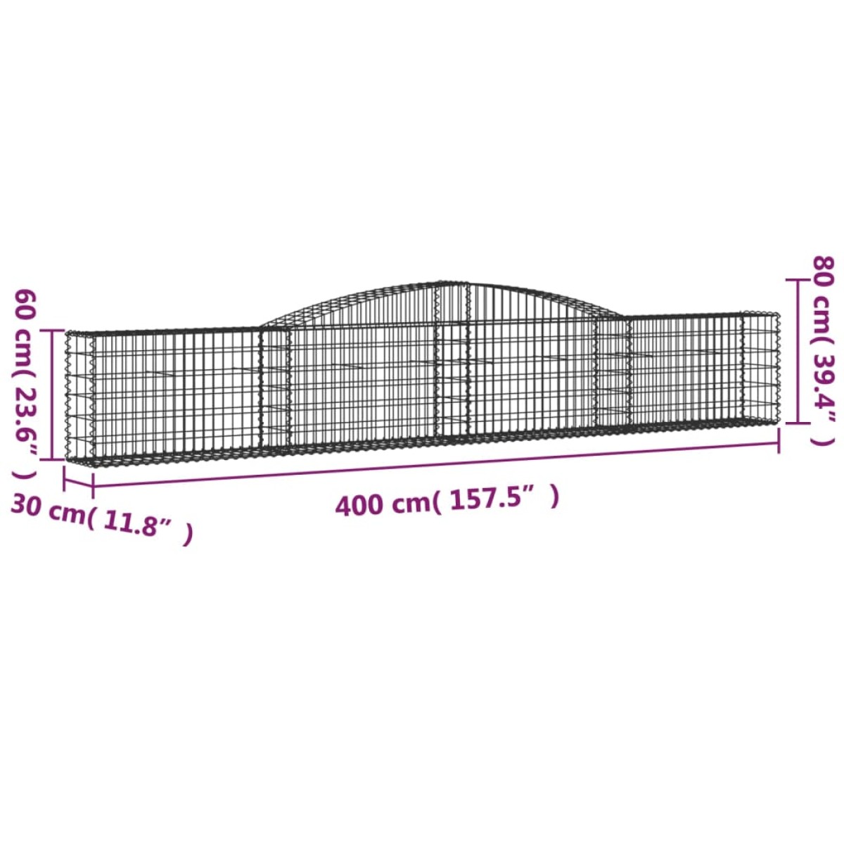 vidaXL Συρματοκιβώτια Τοξωτά 10 τεμ. 400x30x60/80 εκ. Γαλβαν. Ατσάλι