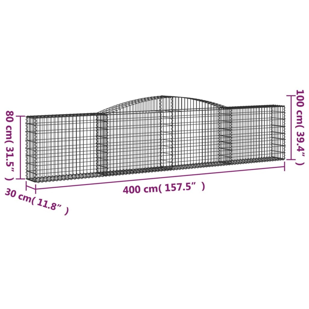 vidaXL Συρματοκιβώτια Τοξωτά 2 τεμ. 400x30x80/100 εκ. Γαλβαν. Ατσάλι