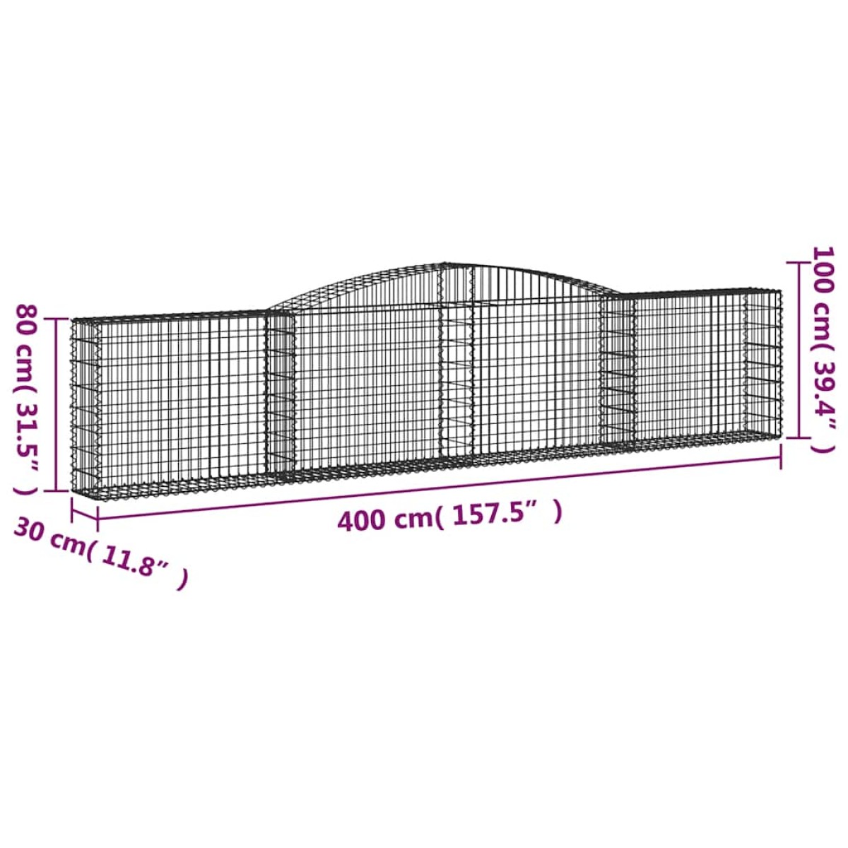 vidaXL Συρματοκιβώτια Τοξωτά 20 τεμ. 400x30x80/100 εκ. Γαλβαν. Ατσάλι