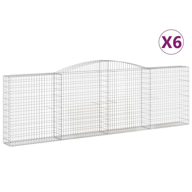 vidaXL Συρματοκιβώτια Τοξωτά 6 τεμ. 400x30x120/140 εκ. Γαλβαν. Ατσάλι
