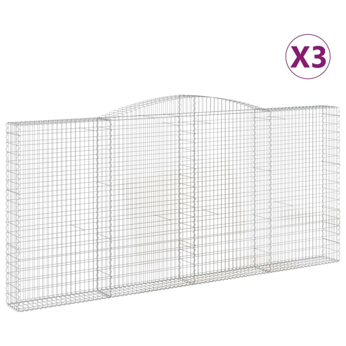 vidaXL Συρματοκιβώτια Τοξωτά 3 τεμ. 400x30x180/200 εκ. Γαλβαν. Ατσάλι