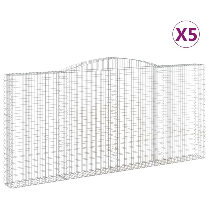 vidaXL Συρματοκιβώτια Τοξωτά 5 τεμ. 400x30x180/200 εκ. Γαλβαν. Ατσάλι