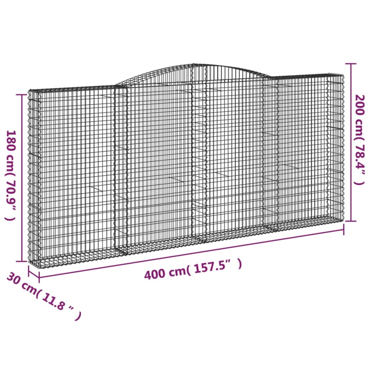 vidaXL Συρματοκιβώτια Τοξωτά 6 τεμ. 400x30x180/200 εκ. Γαλβαν. Ατσάλι