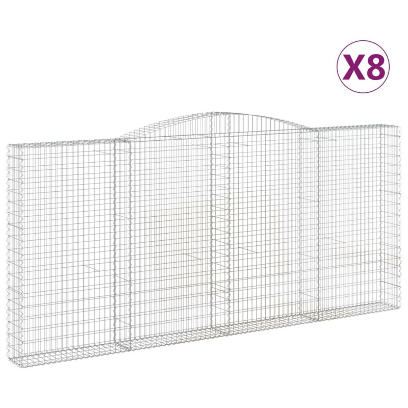 vidaXL Συρματοκιβώτια Τοξωτά 8 τεμ. 400x30x180/200 εκ. Γαλβαν. Ατσάλι