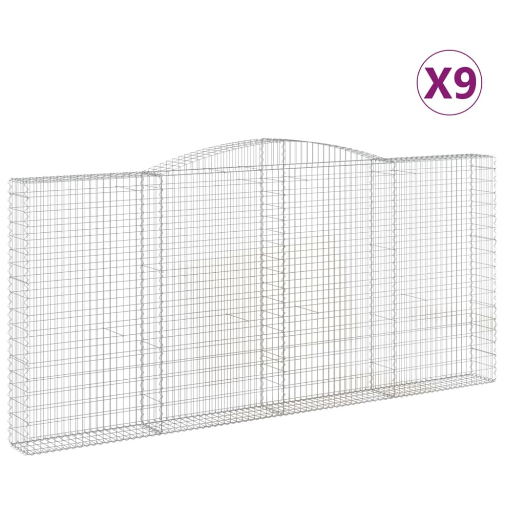 vidaXL Συρματοκιβώτια Τοξωτά 9 τεμ. 400x30x180/200 εκ. Γαλβαν. Ατσάλι