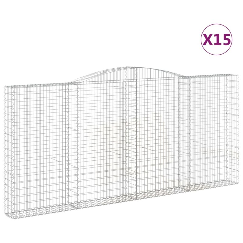 vidaXL Συρματοκιβώτια Τοξωτά 15 τεμ. 400x30x180/200 εκ. Γαλβαν. Ατσάλι