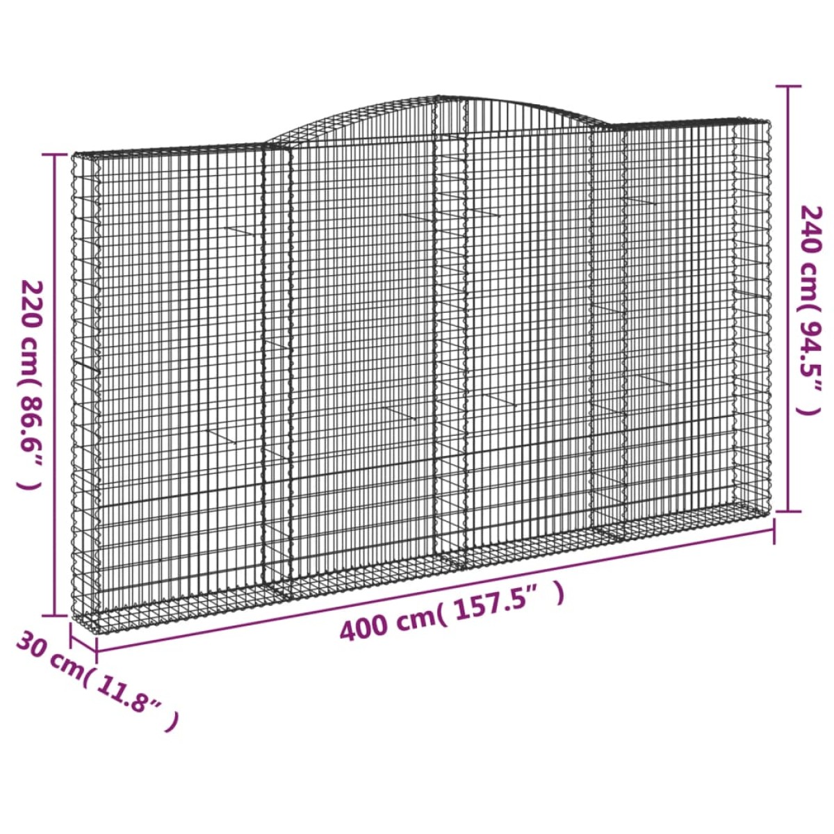 vidaXL Συρματοκιβώτια Τοξωτά 8 τεμ. 400x30x220/240 εκ. Γαλβαν. Ατσάλι