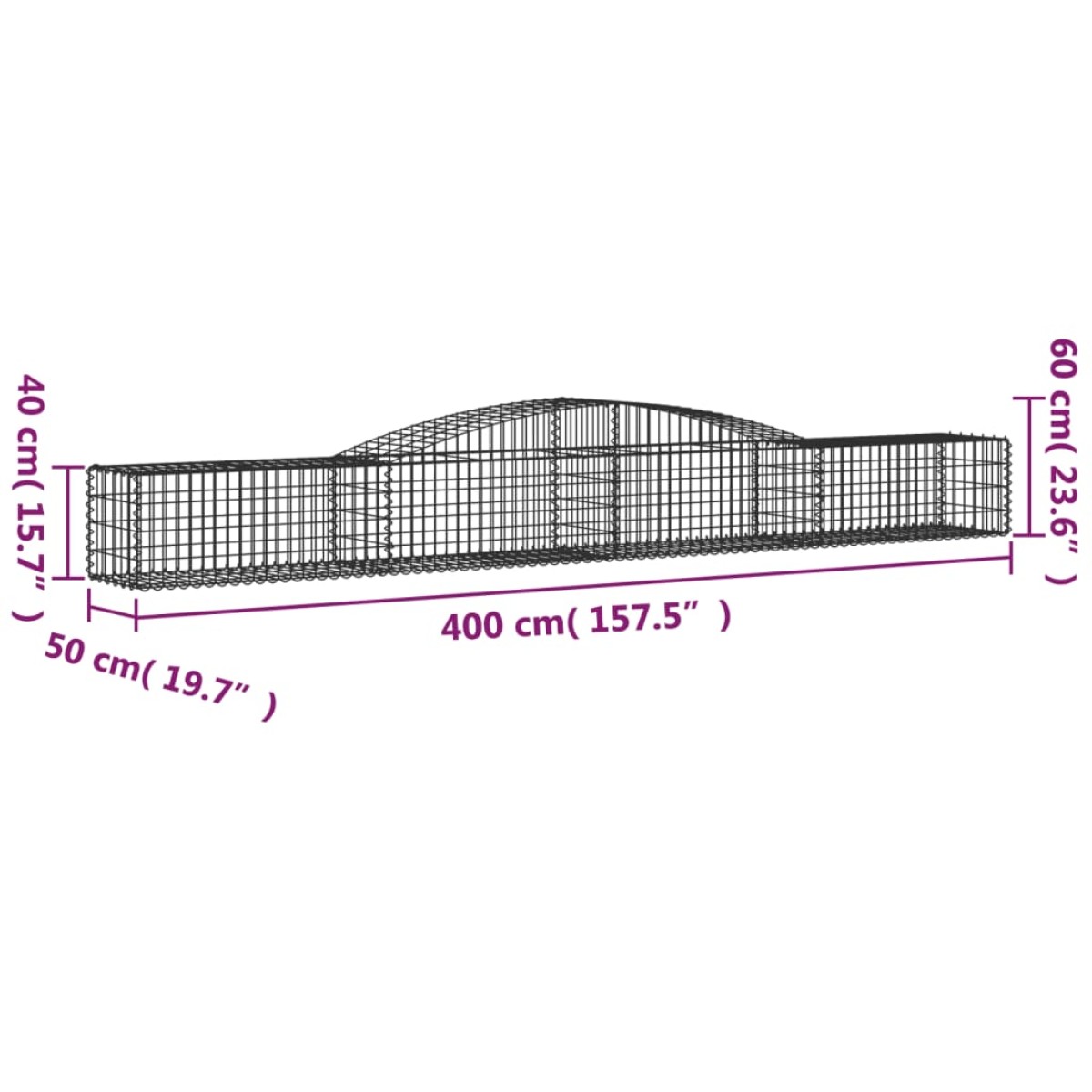 vidaXL Συρματοκιβώτια Τοξωτά 3 τεμ. 400x50x40/60 εκ. Γαλβαν. Ατσάλι