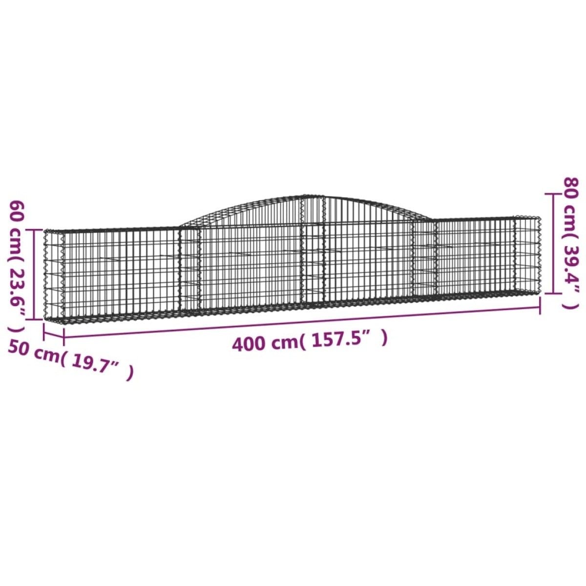 vidaXL Συρματοκιβώτια Τοξωτά 15 τεμ. 400x50x60/80 εκ. Γαλβαν. Ατσάλι