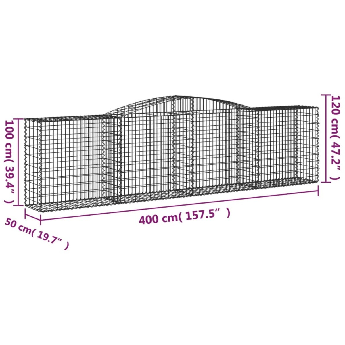 vidaXL Συρματοκιβώτια Τοξωτά 10 τεμ. 400x50x100/120 εκ. Γαλβαν. Ατσάλι