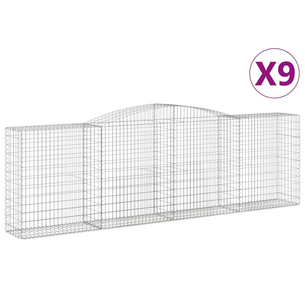 vidaXL Συρματοκιβώτια Τοξωτά 9 τεμ. 400x50x120/140 εκ. Γαλβαν. Ατσάλι