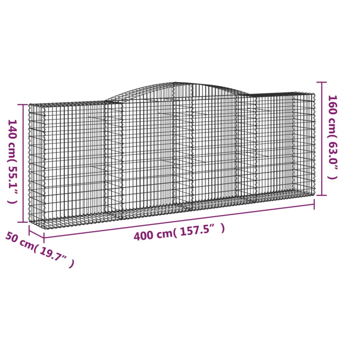 vidaXL Συρματοκιβώτια Τοξωτά 6 τεμ. 400x50x140/160 εκ. Γαλβαν. Ατσάλι