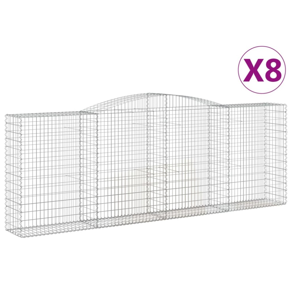 vidaXL Συρματοκιβώτια Τοξωτά 8 τεμ. 400x50x140/160 εκ. Γαλβαν. Ατσάλι