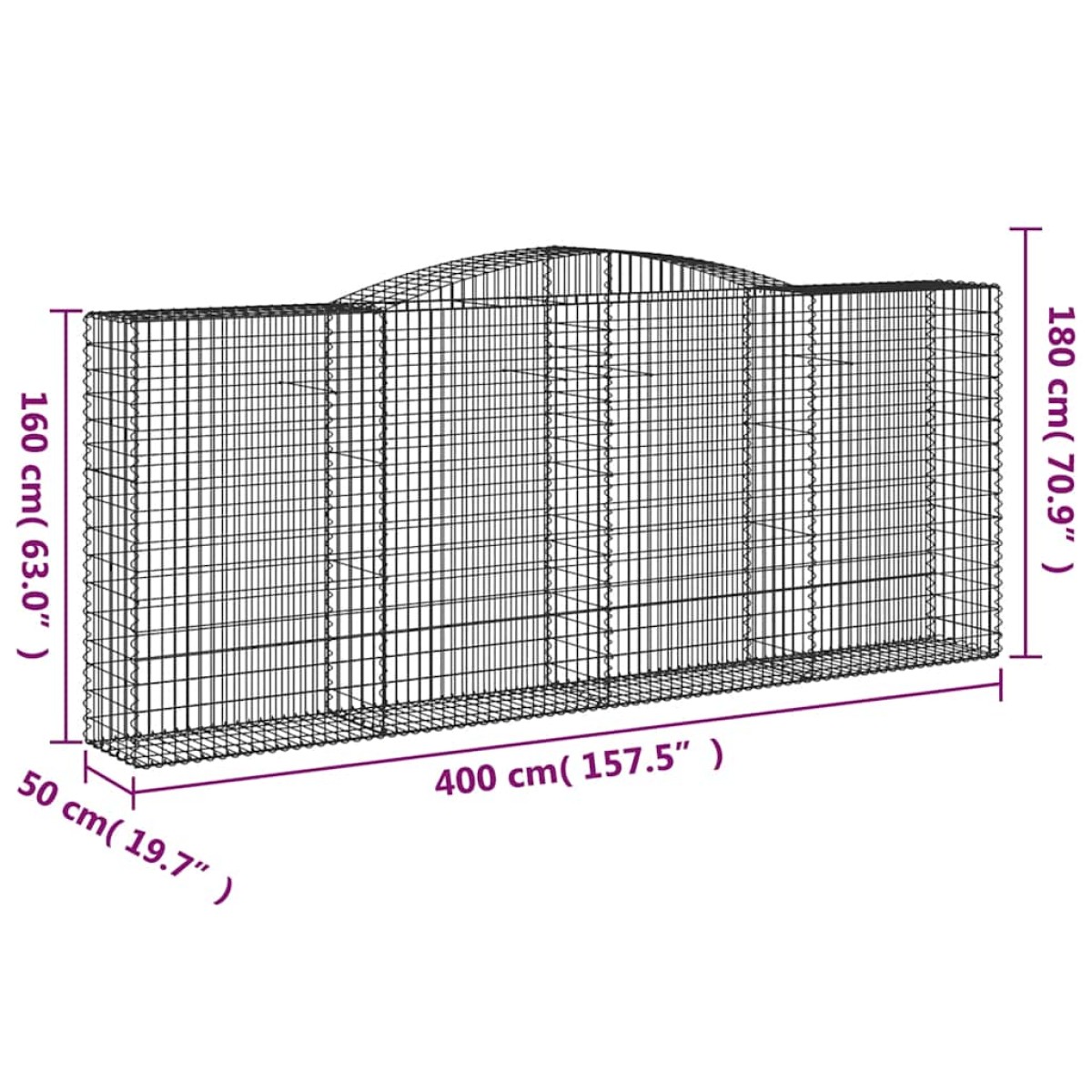 vidaXL Συρματοκιβώτια Τοξωτά 25 τεμ. 400x50x160/180 εκ. Γαλβαν. Ατσάλι