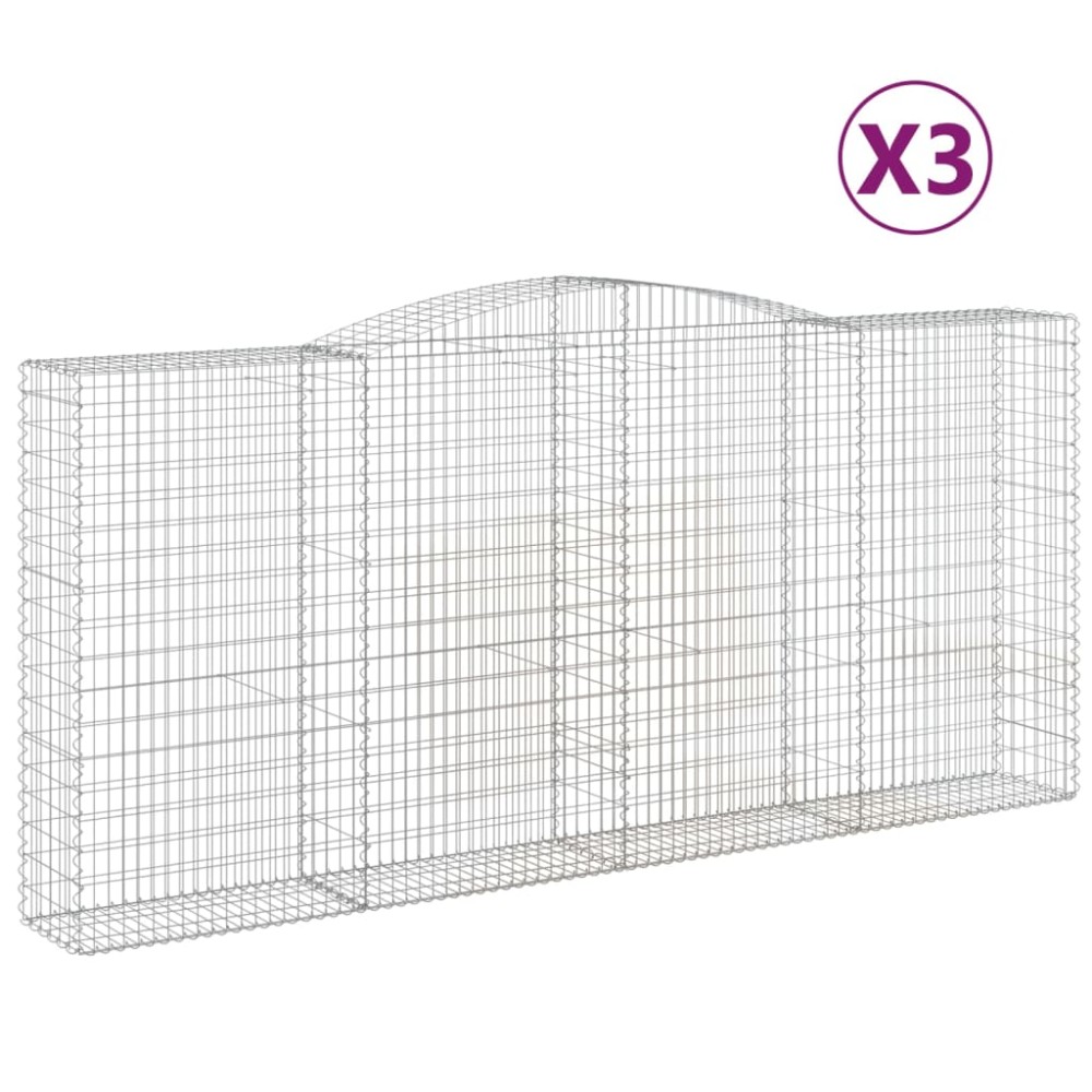 vidaXL Συρματοκιβώτια Τοξωτά 3 τεμ. 400x50x180/200 εκ. Γαλβαν. Ατσάλι