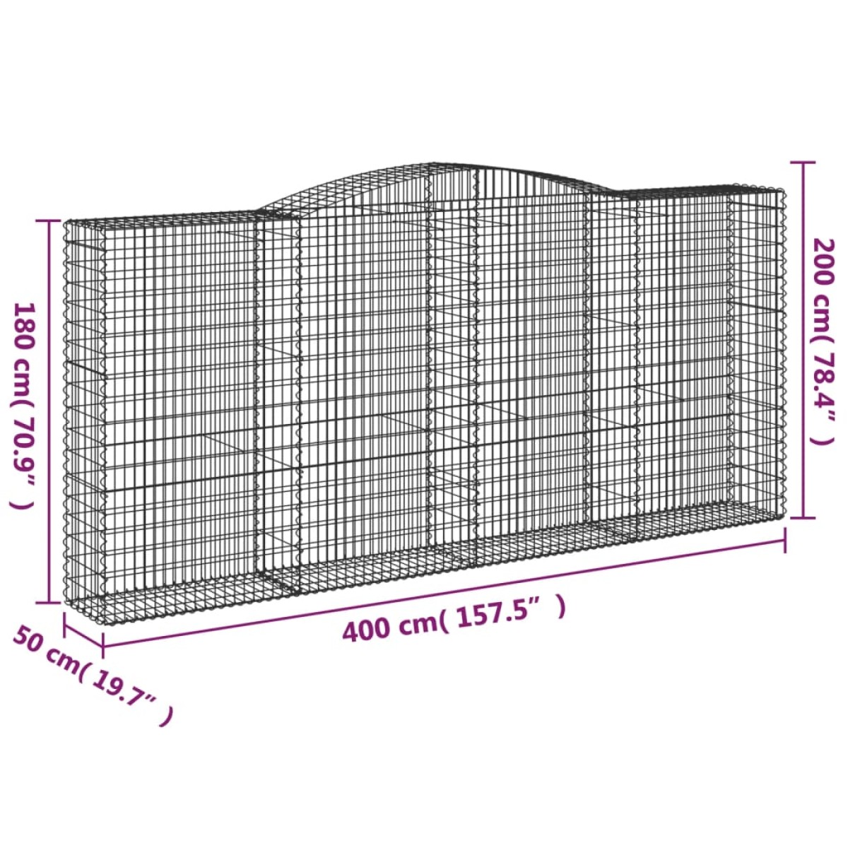 vidaXL Συρματοκιβώτια Τοξωτά 5 τεμ. 400x50x180/200 εκ. Γαλβαν. Ατσάλι