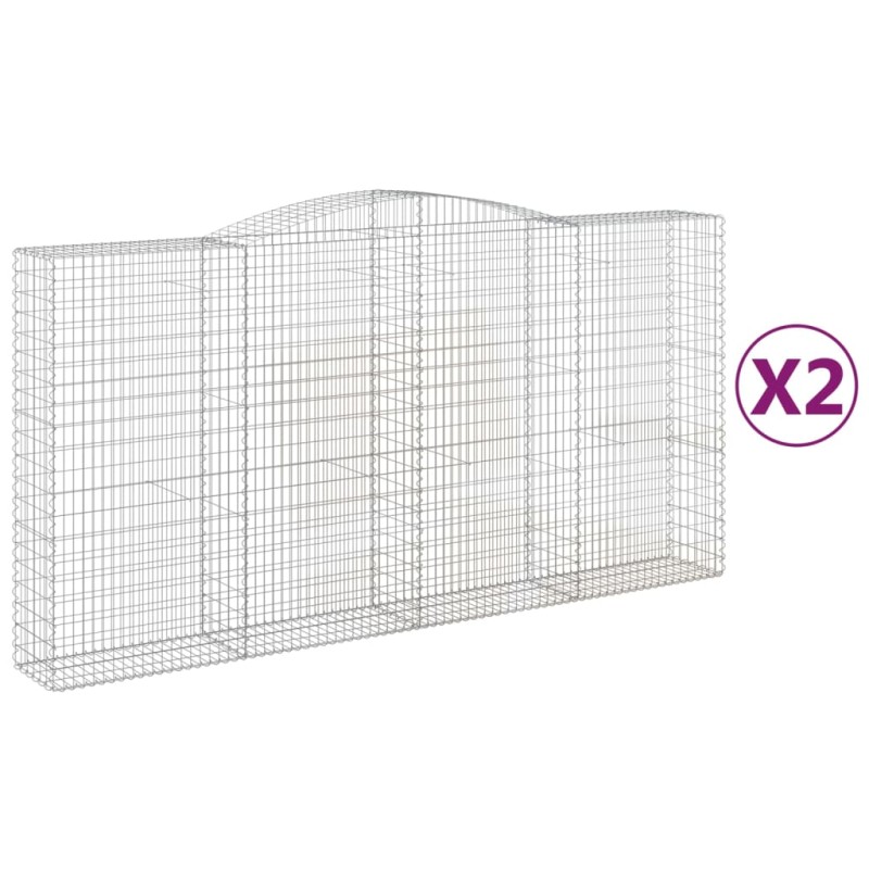 vidaXL Συρματοκιβώτια Τοξωτά 2 τεμ. 400x50x200/220 εκ. Γαλβαν. Ατσάλι