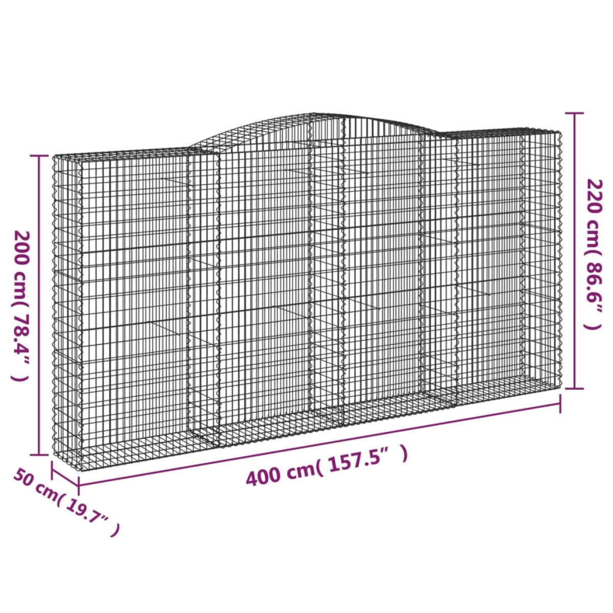 vidaXL Συρματοκιβώτια Τοξωτά 7 τεμ. 400x50x200/220 εκ. Γαλβαν. Ατσάλι