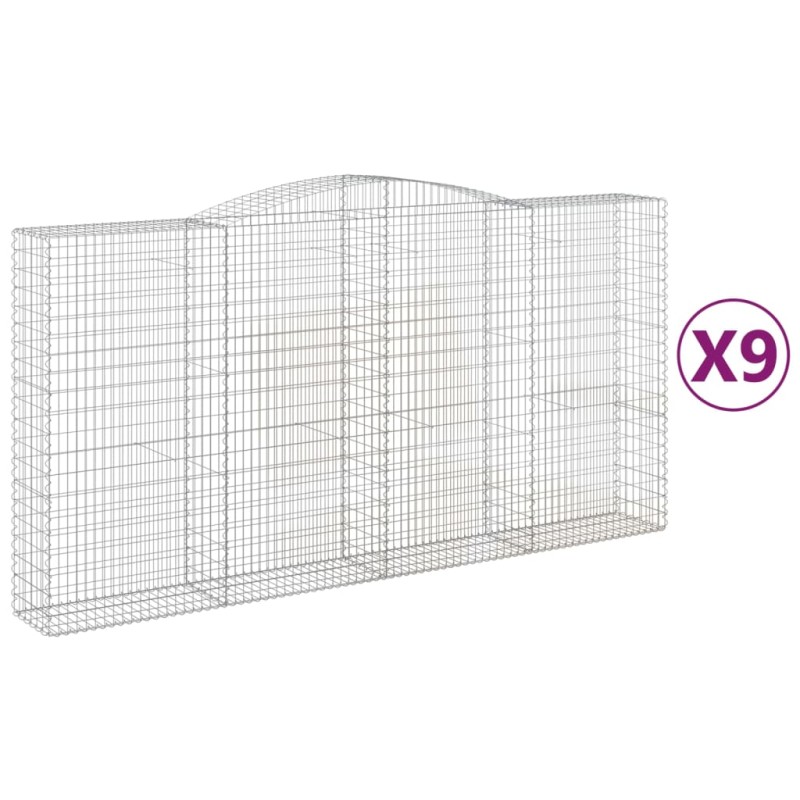 vidaXL Συρματοκιβώτια Τοξωτά 9 τεμ. 400x50x200/220 εκ. Γαλβαν. Ατσάλι