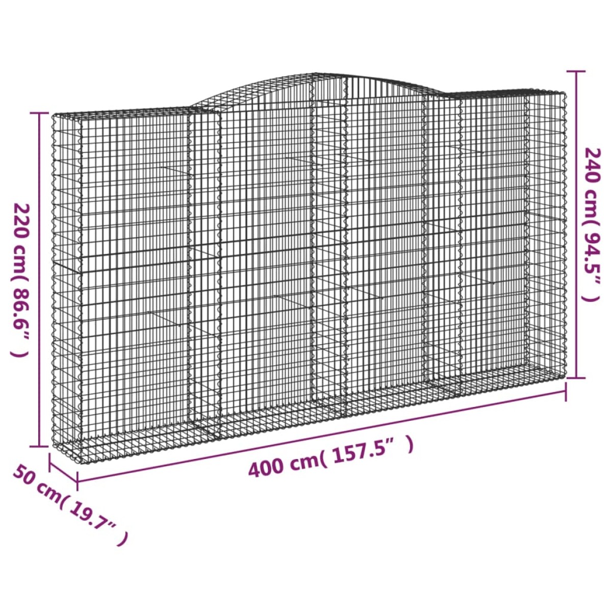 vidaXL Συρματοκιβώτια Τοξωτά 2 τεμ. 400x50x220/240 εκ. Γαλβαν. Ατσάλι