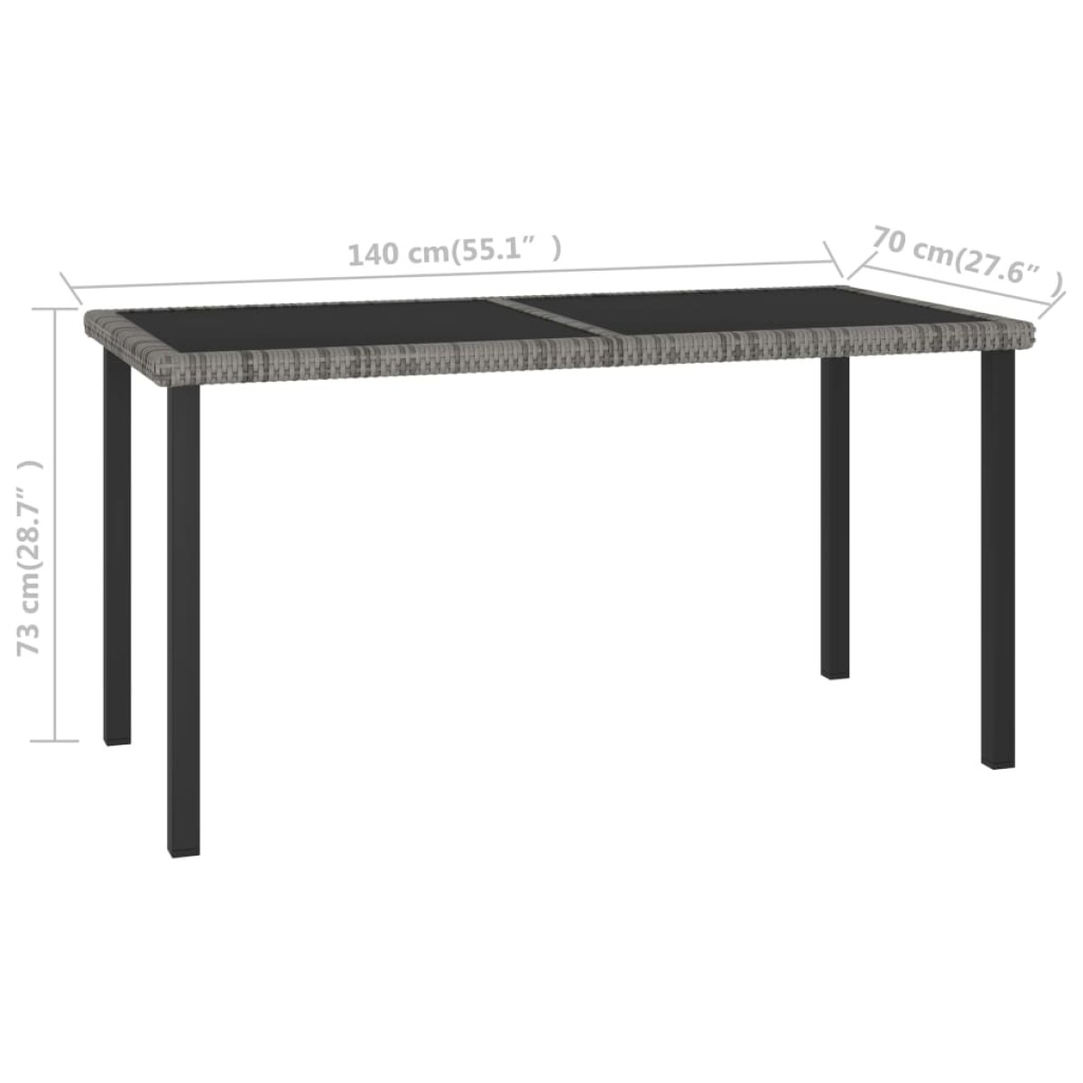 vidaXL Τραπεζαρία Κήπου Γκρι 140 x 70 x 73 εκ. από Συνθετικό Ρατάν