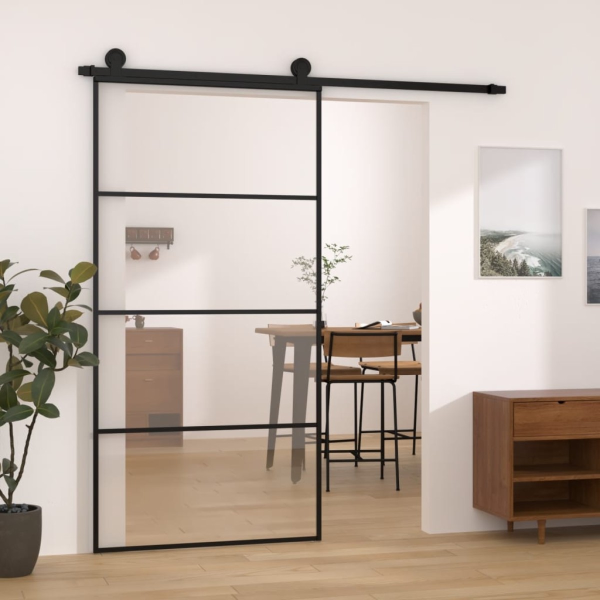 vidaXL Συρόμενη Πόρτα με Μηχανισμό 102,5x205 εκ. Γυαλί ESG & Αλουμίνιο