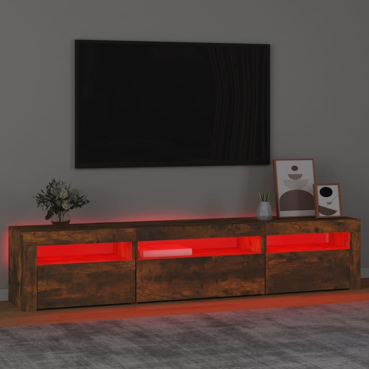 vidaXL Έπιπλο Τηλεόρασης με LED Καπνιστή Δρυς 195x35x40 εκ.