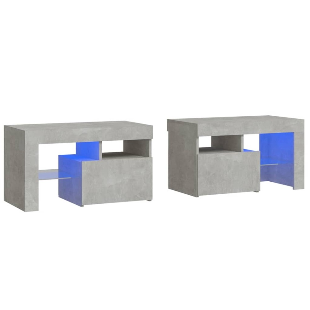 vidaXL Κομοδίνα 2 τεμ. με LED Γκρι σκυροδέματος 70 x 36,5 x 40 εκ.