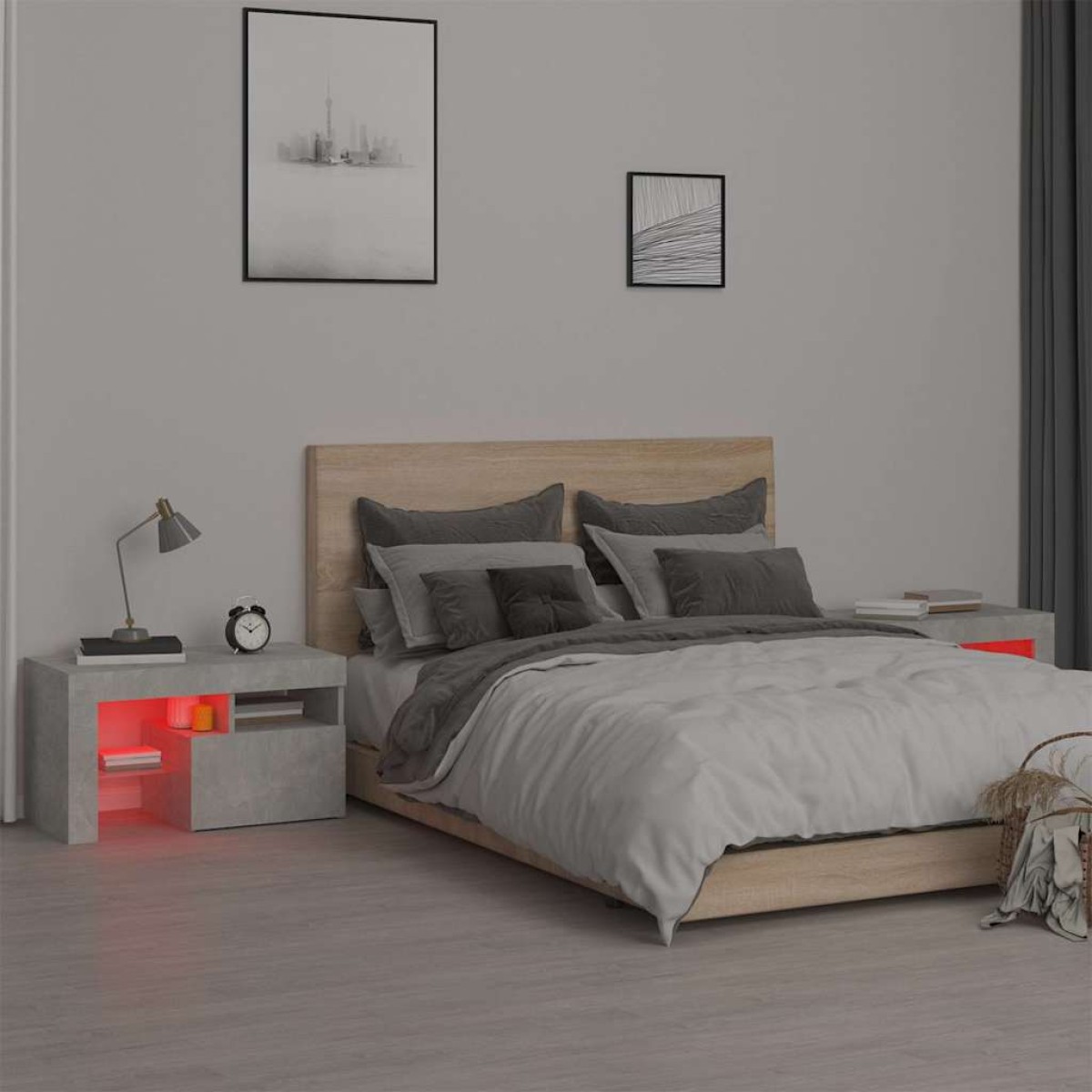 vidaXL Κομοδίνα 2 τεμ. με LED Γκρι σκυροδέματος 70 x 36,5 x 40 εκ.