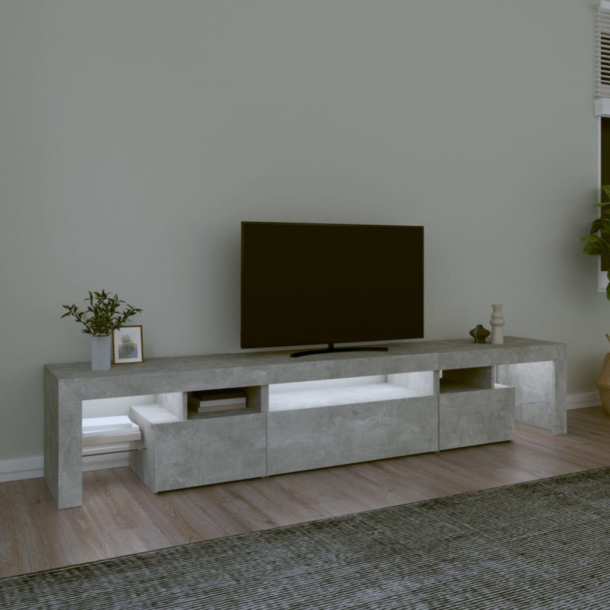 vidaXL Έπιπλο Τηλεόρασης με LED Γκρι Σκυροδέματος 215x36,5x40 εκ.