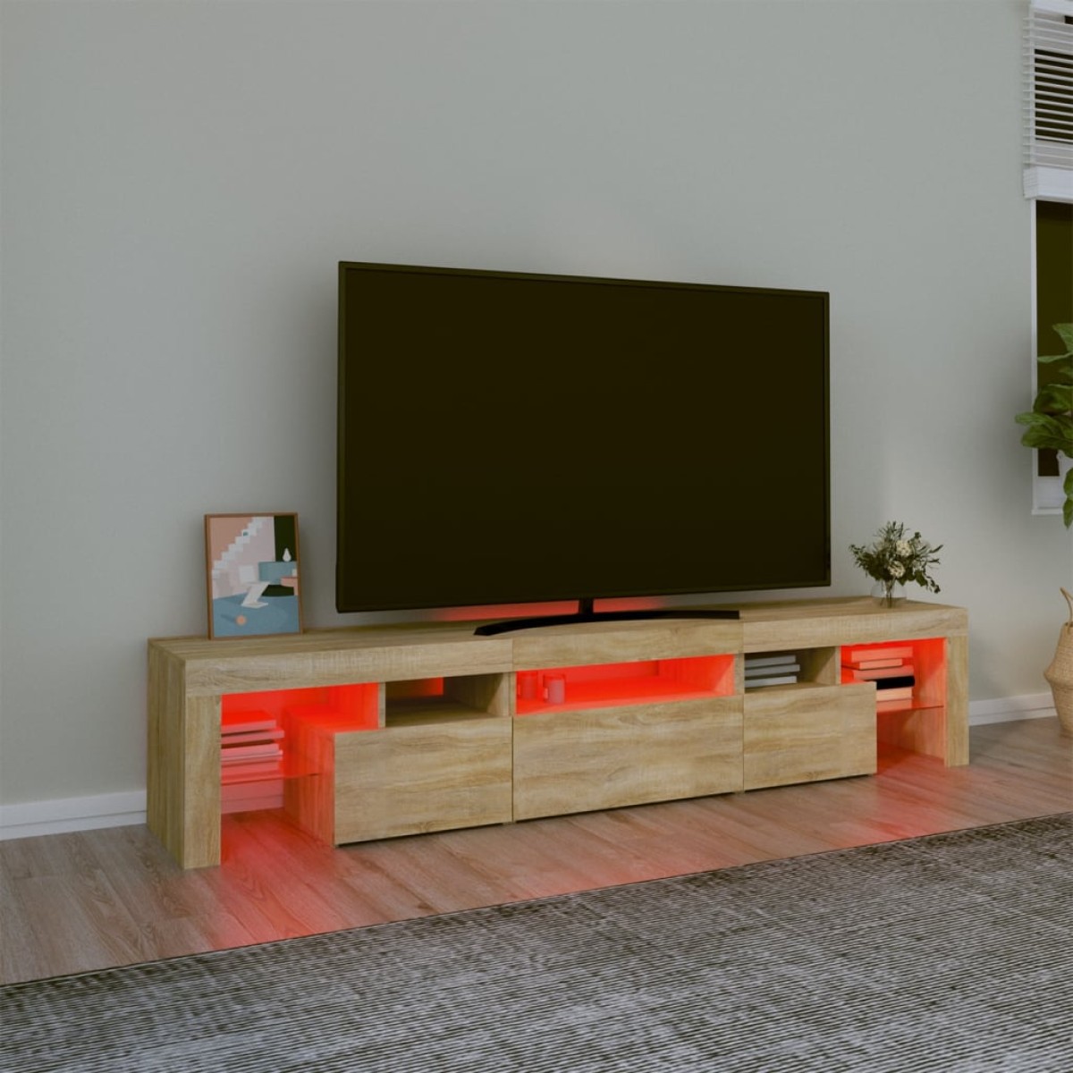 vidaXL Έπιπλο Τηλεόρασης με LED Sonoma Δρυς 200x36,5x40 εκ.