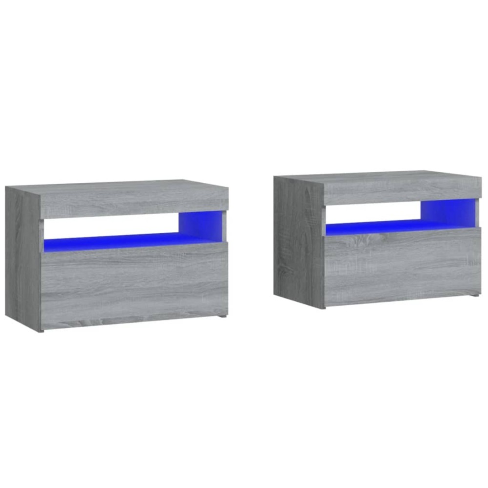 vidaXL Κομοδίνα με LED 2 τεμ. Γκρι Sonoma 60 x 35 x 40 εκ.