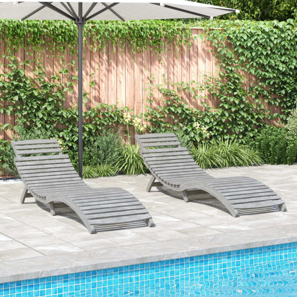 vidaXL Ξαπλώστρες 2 τεμ. Γκρι 184 x 55 x 64 εκ. από Μασίφ Ξύλο Ακακίας