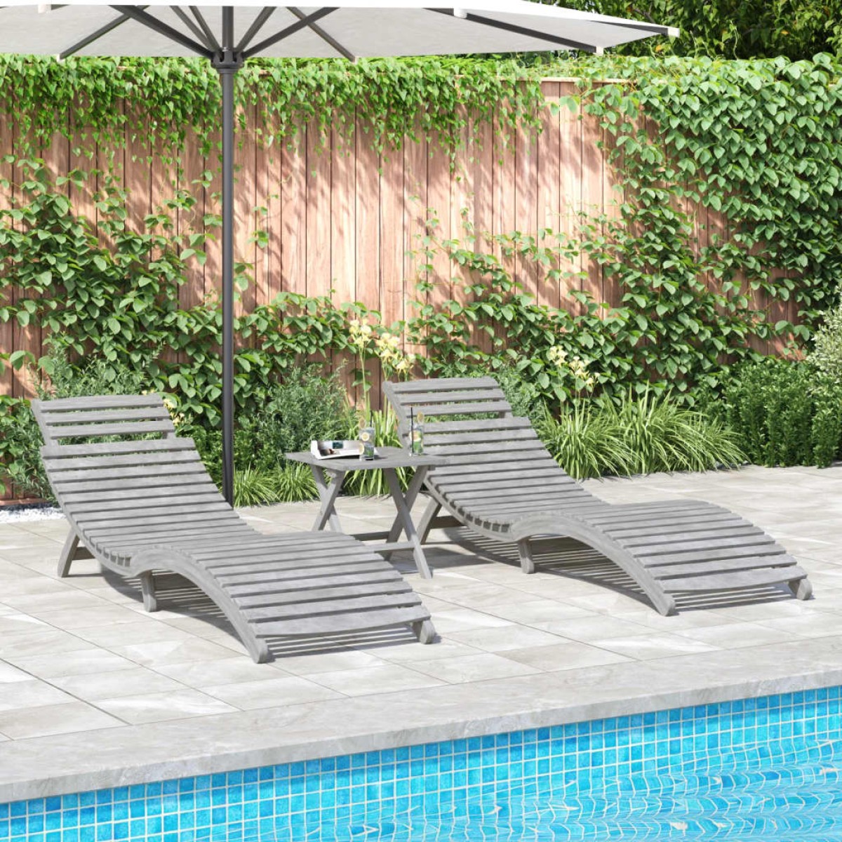 vidaXL Ξαπλώστρες 2 τεμ. Γκρι 184 x 55 x 64 εκ. από Μασίφ Ξύλο Ακακίας