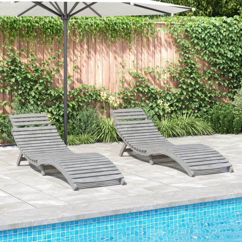 vidaXL Ξαπλώστρες 2 τεμ. Γκρι 184 x 55 x 64 εκ. από Μασίφ Ξύλο Ακακίας