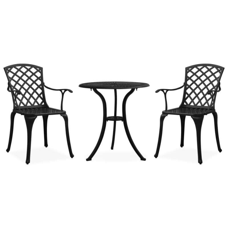vidaXL Σετ Επίπλων Bistro 3 Τεμαχίων Μαύρο από Χυτό Αλουμίνιο