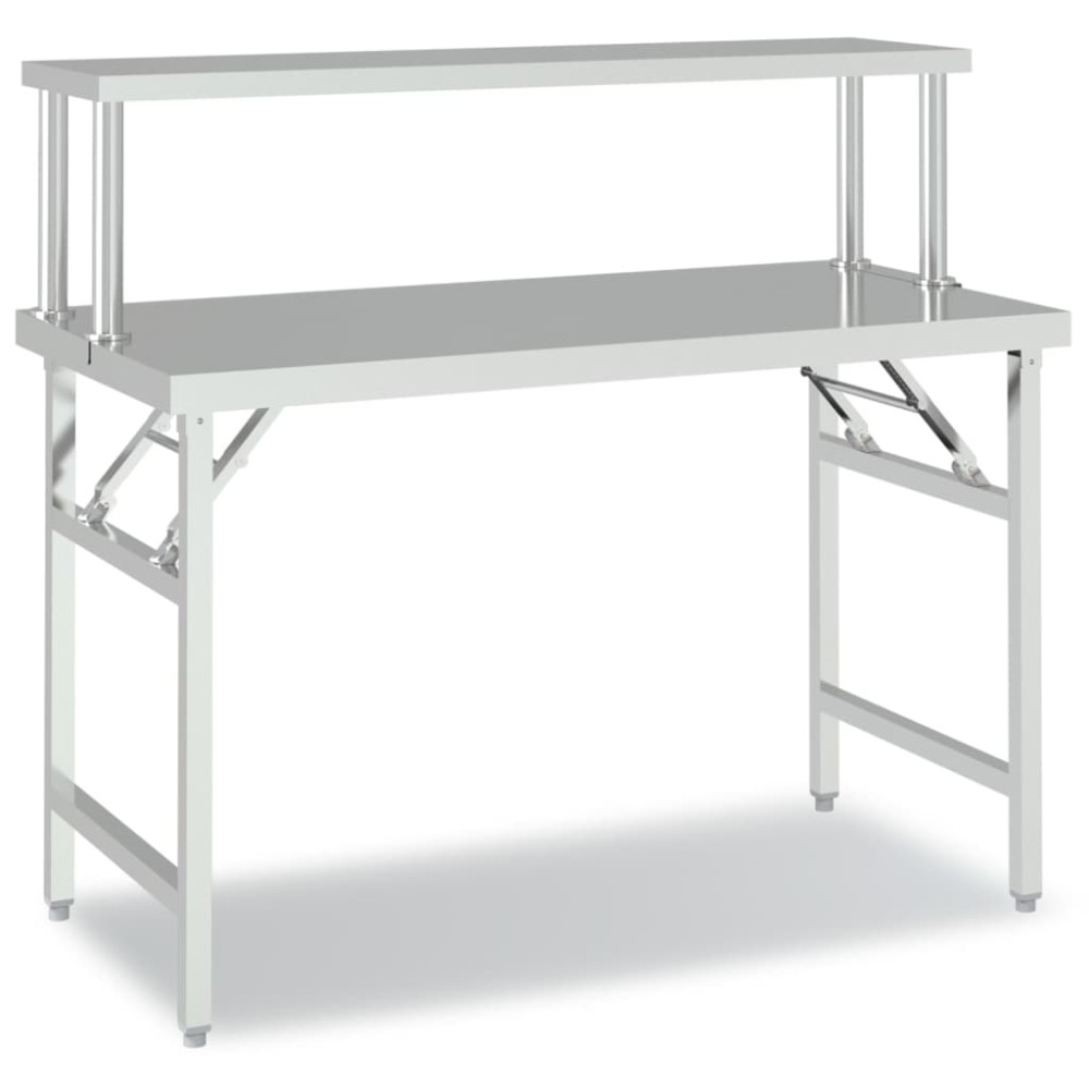 vidaXL Πάγκος Εργασίας Κουζίνας με Ράφι 120x60x115 εκ. Ανοξείδ. Ατσάλι