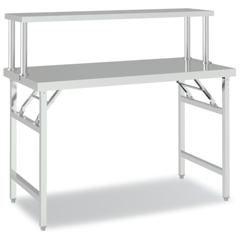 vidaXL Πάγκος Εργασίας Κουζίνας με Ράφι 120x60x115 εκ. Ανοξείδ. Ατσάλι