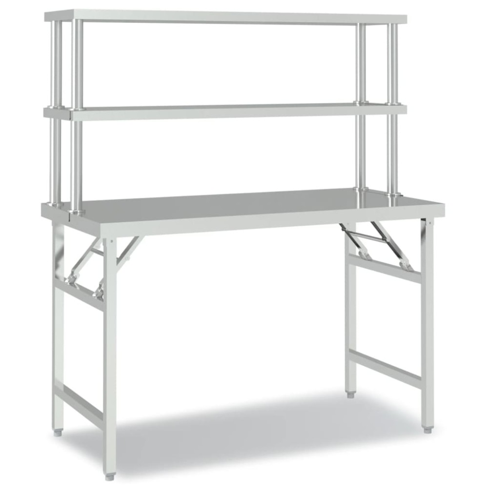 vidaXL Πάγκος Εργασίας Κουζίνας με Ράφι 120x60x145 εκ. Ανοξείδ. Ατσάλι