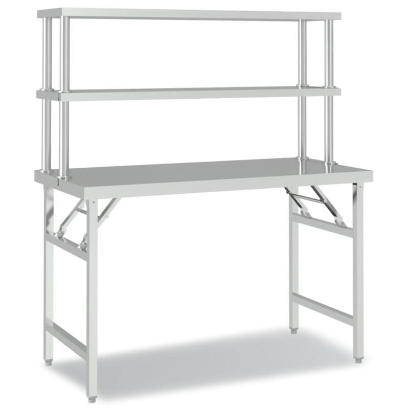 vidaXL Πάγκος Εργασίας Κουζίνας με Ράφι 120x60x145 εκ. Ανοξείδ. Ατσάλι