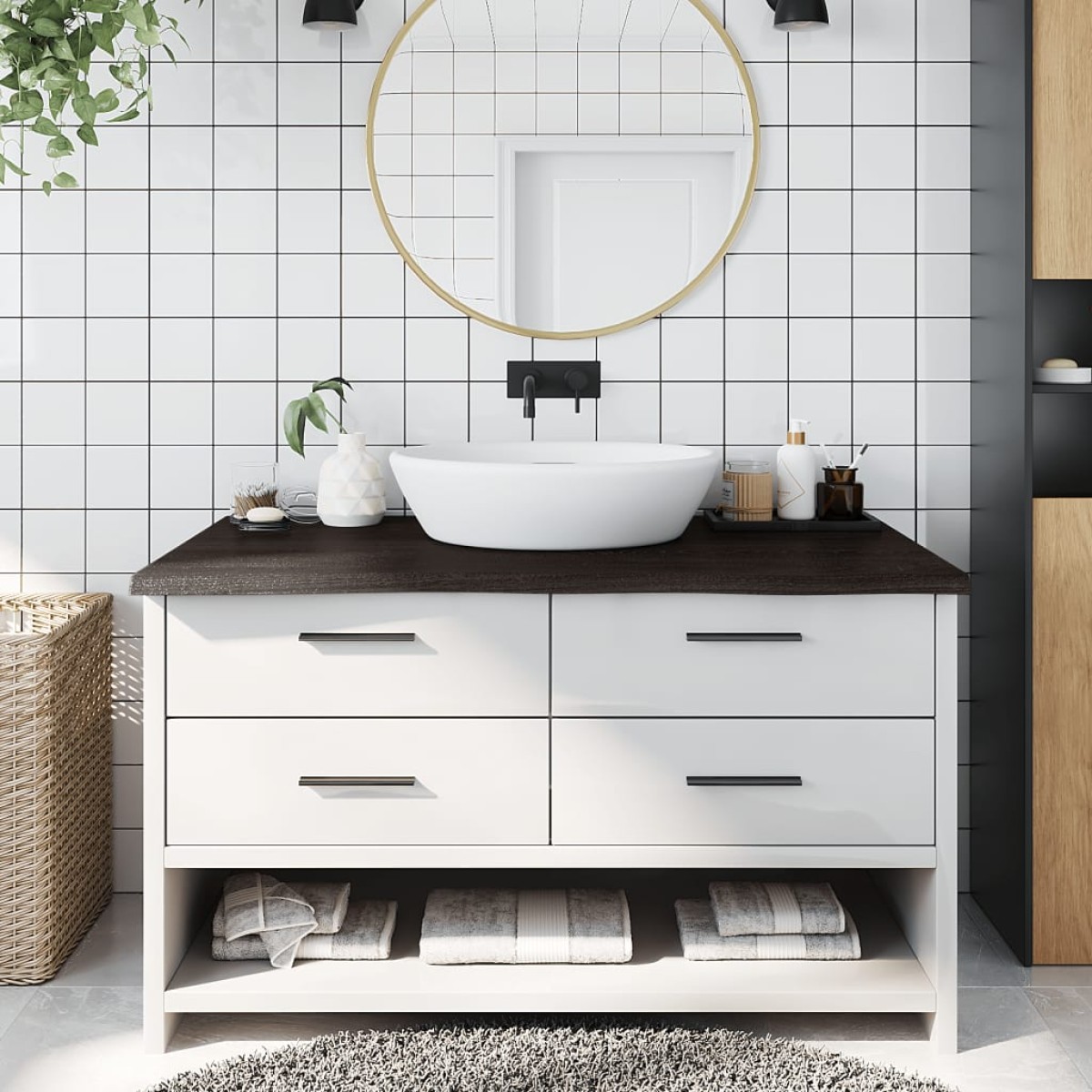 vidaXL Πάγκος Μπάνιου Σκ. Γκρι 100x60x4 εκ. Επεξ. Μασίφ Ξύλο