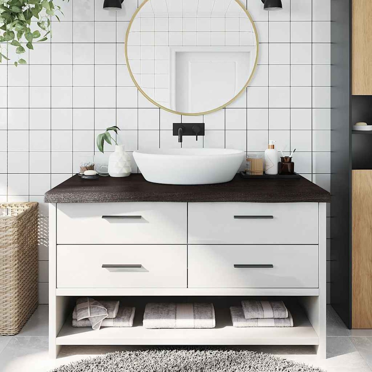 vidaXL Πάγκος Μπάνιου Σκούρο Γκρι 100x60x6 εκ. Επεξ. Μασίφ Ξύλο