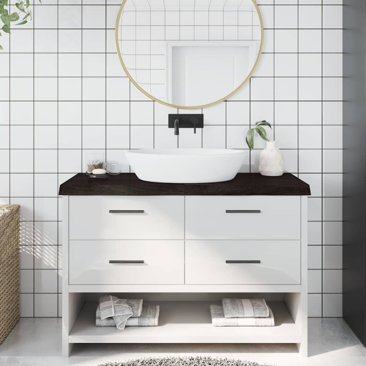 vidaXL Πάγκος Μπάνιου Σκ. Γκρι 120x40x6 εκ. Επεξ. Μασίφ Ξύλο