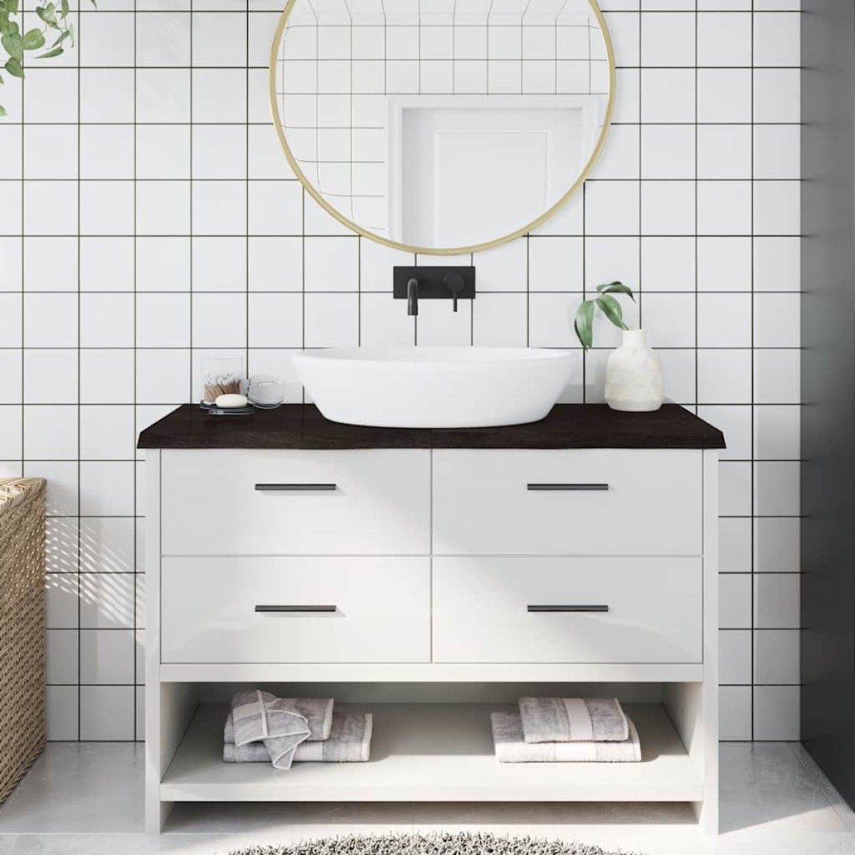 vidaXL Πάγκος Μπάνιου Σκ. Γκρι 120x60x4 εκ. Επεξ. Μασίφ Ξύλο